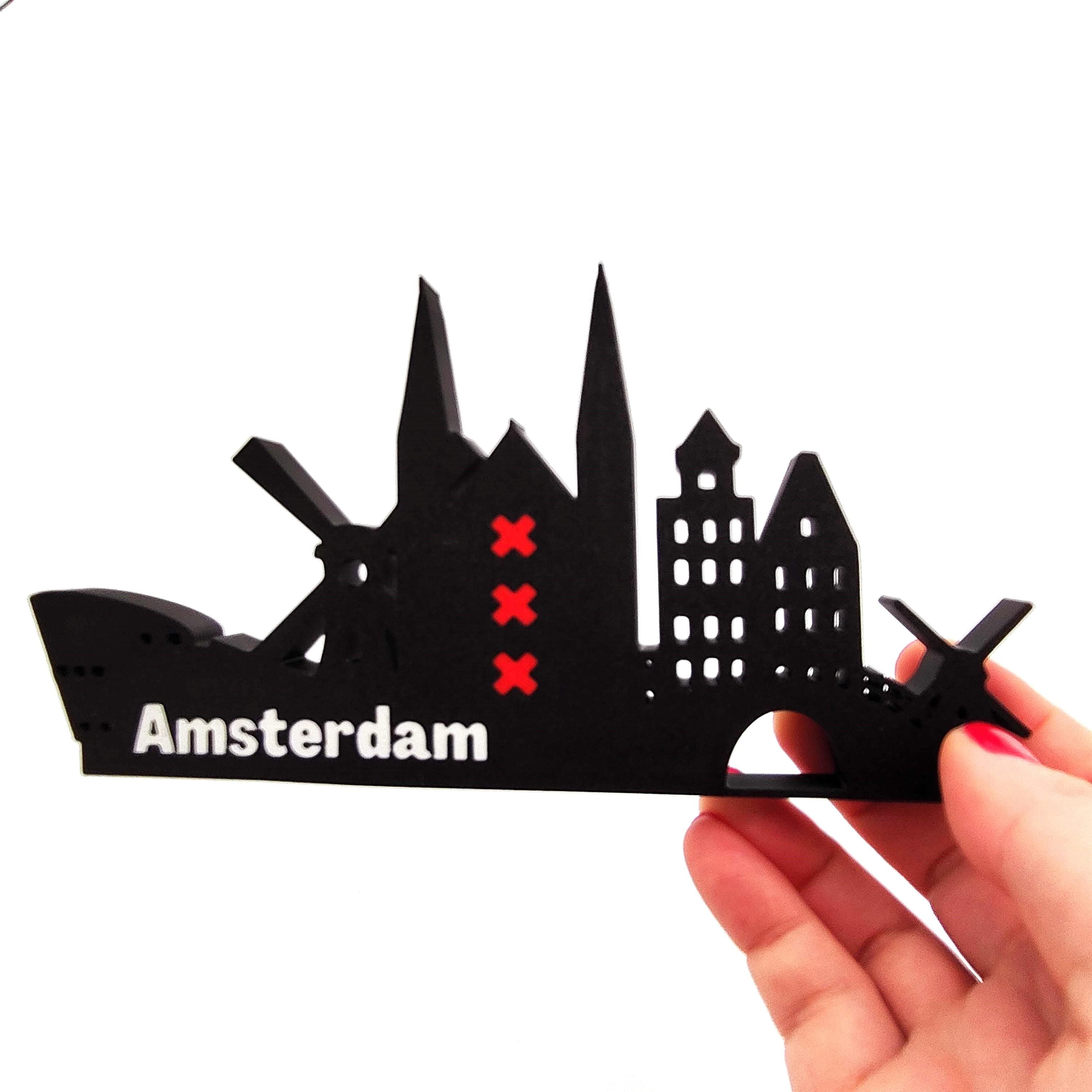 Amsterdam skyline shelf art, Decor, Souvenir, City Silhouette, collectable, Panoramic Skyline Art Print Capturing the City's Iconic Charm